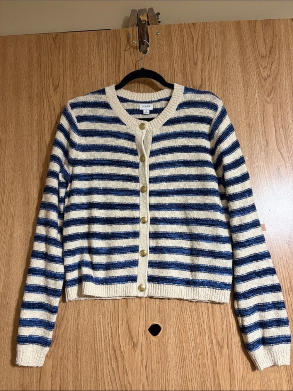 J. Crew Navy and Cream Striped Button-Up Cardigan